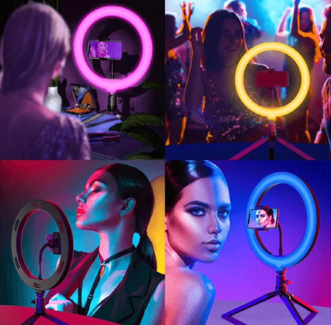 RGB Dimmable LED Selfie Ring Light – Full Color with Phone Holder