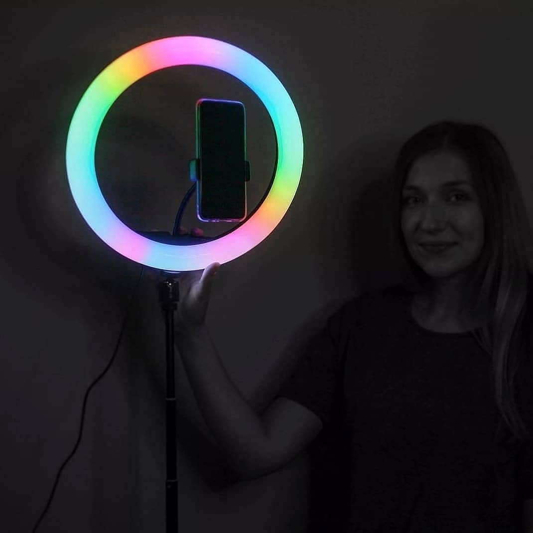 RGB Dimmable LED Selfie Ring Light – Full Color with Phone Holder