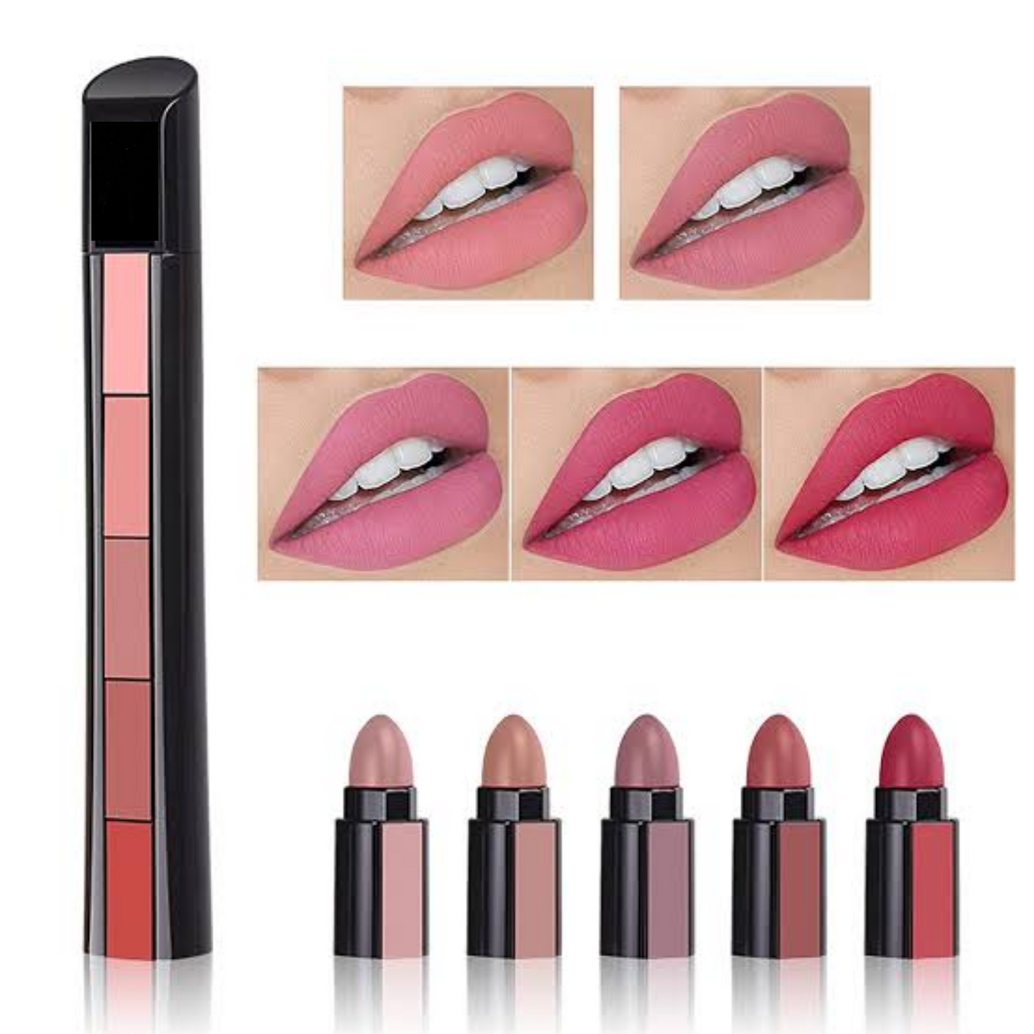5-in-1 Luxury Matte Lipstick Set – 5 Shades in One