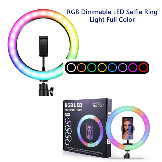RGB Dimmable LED Selfie Ring Light – Full Color with Phone Holder