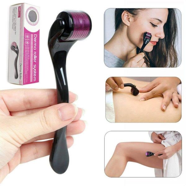 Derma Roller 0.5mm Hair & Skin System with 540 Micro Needles for Hair Growth, Skin Care, Anti-Aging & Acne Scar Removal – Black